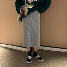 Полосатая эластичная трикотажная юбка с высокой талией Женская Осенняя Корейская приталенная Повседневная узкая юбка средней длины посылка юбки для женщин NS1628