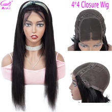 Парик 4 × 4 прямые человеческие волосы парики перуанские Кружева Закрытие парик 26 28 дюймов парик Remy Предварительно выщипанные волосы 150 густой парик с подкладкой