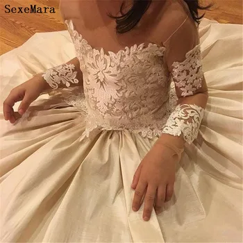 

Flower Girls Dresses Long Sleeves For Weddings Lace Appliques Ball Gown Birthday Girl Communion Pageant Dress