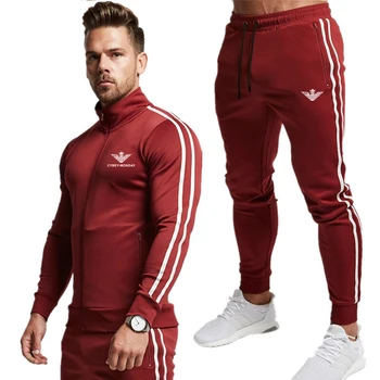 

Causal Tracksuits Men Set hooded Solid Striped Hoodies + Sweatpant 2020 Spring Autumn Sweatshirt Sportswear Male Letter Print