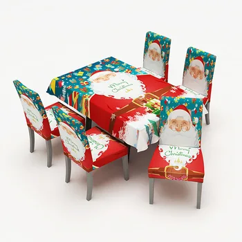 

Waterproof Red Santa Claus Tablecloth Blue Black Gold Merry Christmas Rectangular Table Cover X-mas Chair Covers For New Year
