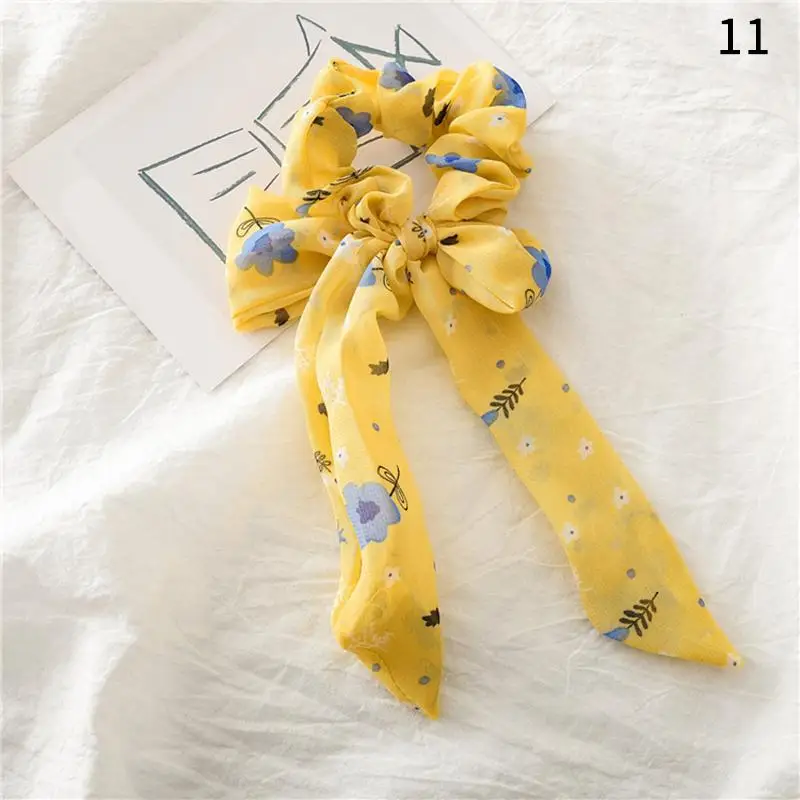 Floral Print Elastic Knot Ribbon Scrunchies Women Vintage Big Bow Fabric Hair Ties Girls Satin Hair Accessories Soft Hairbands - Цвет: 54