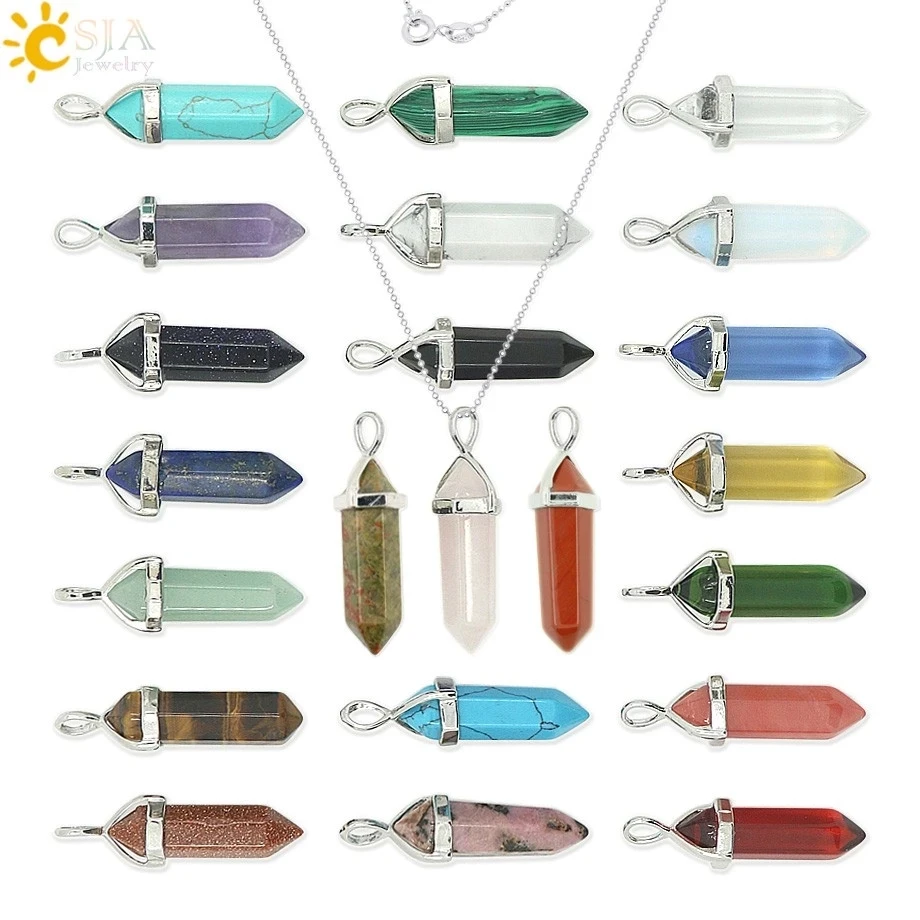 Pendant Necklaces Bullet Chakra Women Jewelry Natural-Stone CSJA Hexagonal Reiki Pink