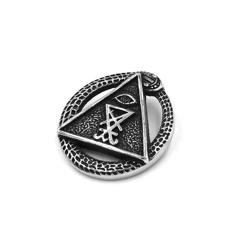Illuminati Pyramid Eye Talisman Amulet Pendant Stainless Steel Satan Demon Devil Symbol Signet Biker Mens Pendant SWP0565A 3