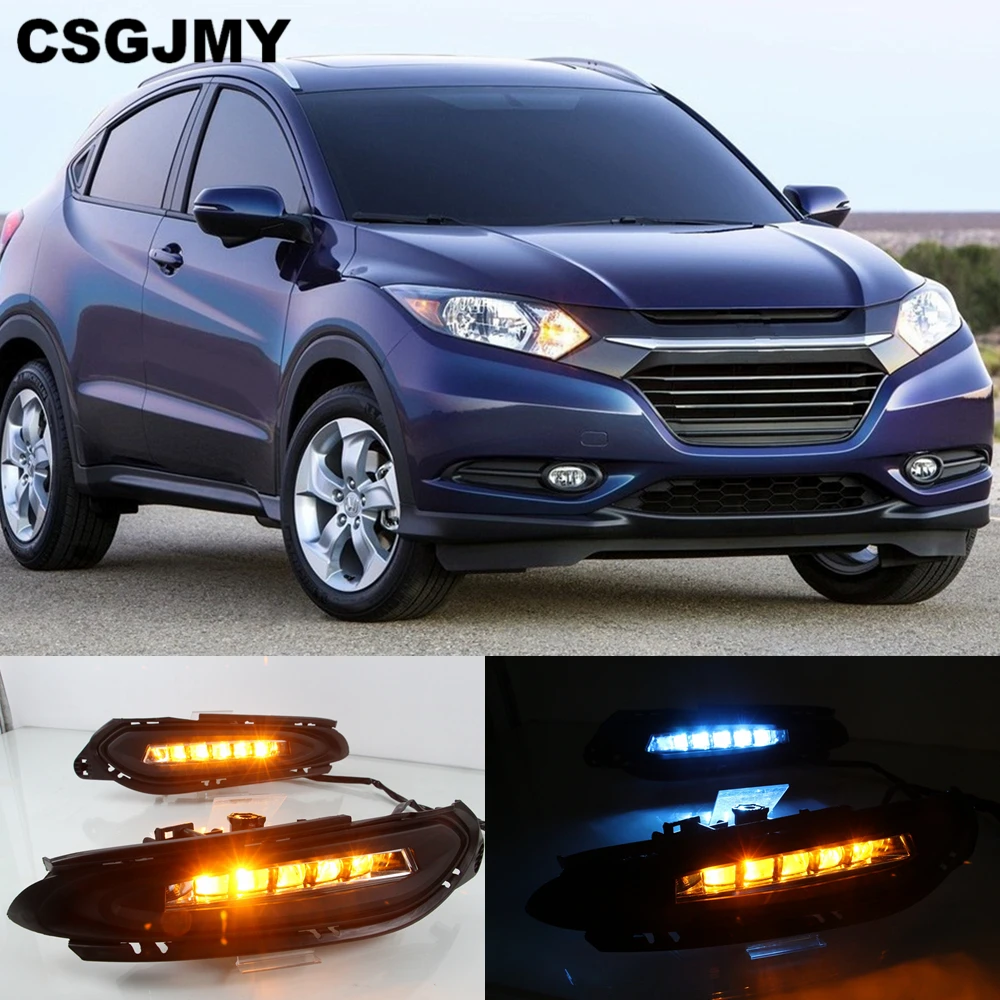 1 комплект DRL 12V светодиодный автомобильный дневной ходовой свет противотуманная фара с динамическим поворотным сигналом стиль реле для Honda hr-v HR-V
