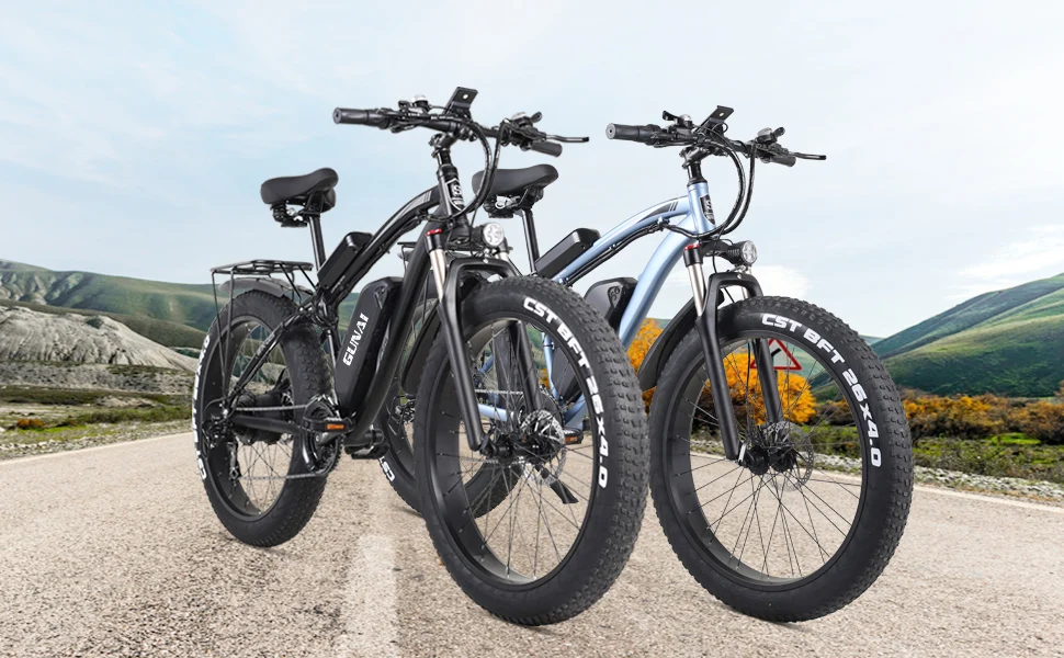 GUNAI Electric Off-road Bikes Fat Bike 26” 4.0 Tire E-Bike BAFANG 1000w 48V Electric Mountain Bike with Rear Seat