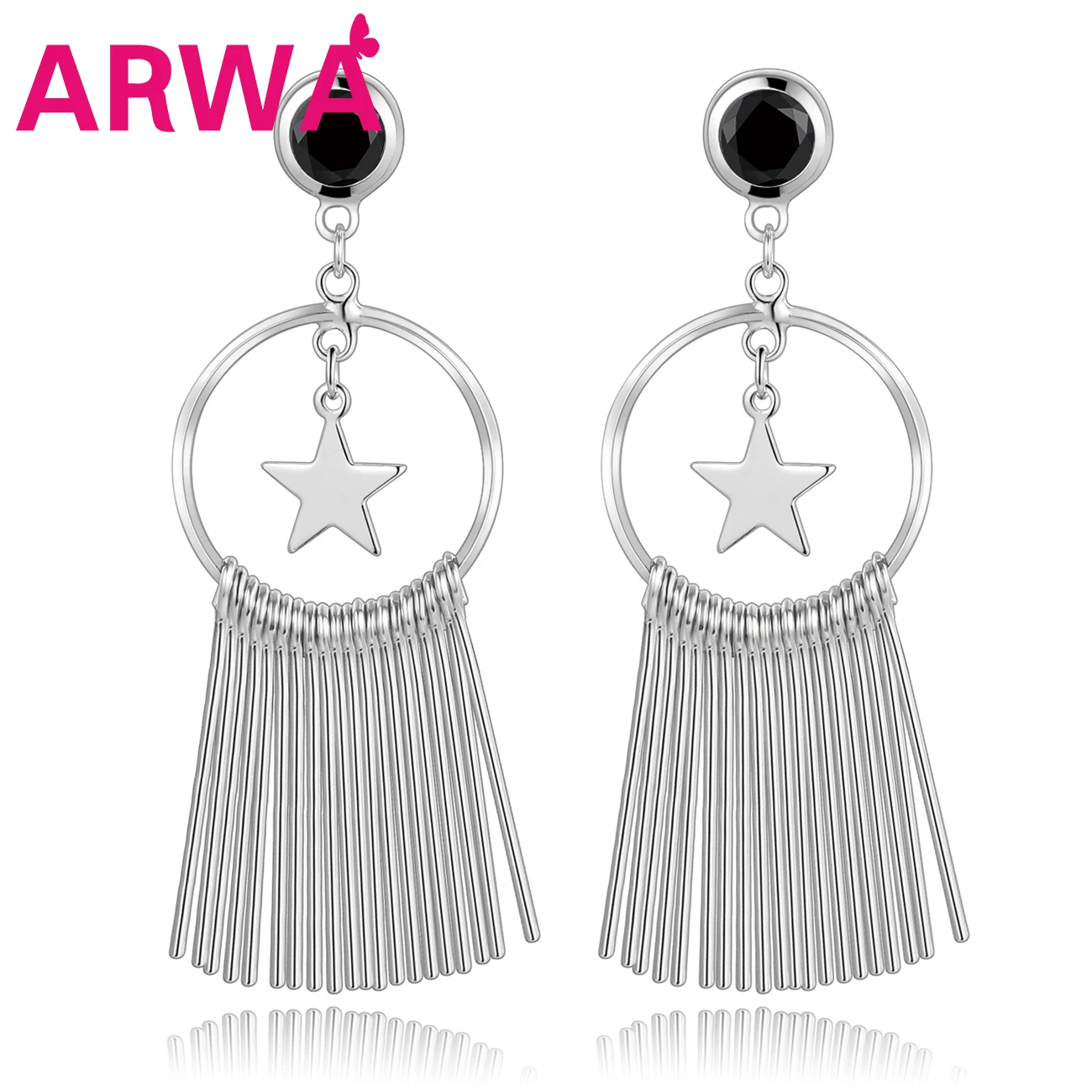 

Bonsny Silverstone Star Ring Tassel Cubic Zircon Studs Earrings Dangle Drop Zirconia Jewelry Lady Girl Teen Gift Fashion 2019New