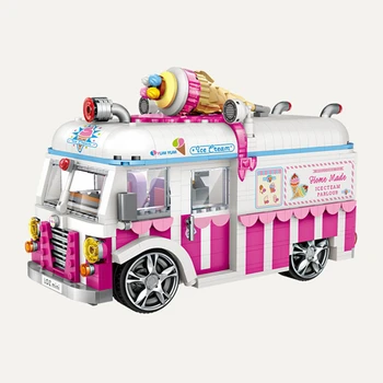 

1244 PCS Mini Ice Cream Pink Car Building Blocks Cake Bus Dining Truck Model Bricks Toys Creator Friends For Girl Children Gifts