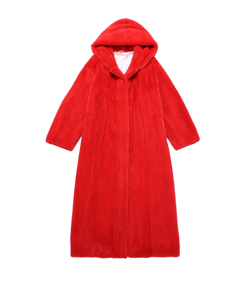 Fang Tai Fur/ зимняя верхняя одежда из бархата, норкового меха, с меховым капюшоном, женские длинные тонкие пальто из натурального меха норки - Цвет: Красный