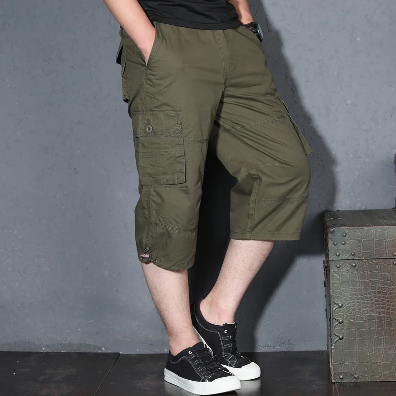 Camouflage Long Length Cargo Shorts Men Summer Casual Multi Pocket Cotton Hot Breeches Capri Pants Tactical Military Shorts 5XL
