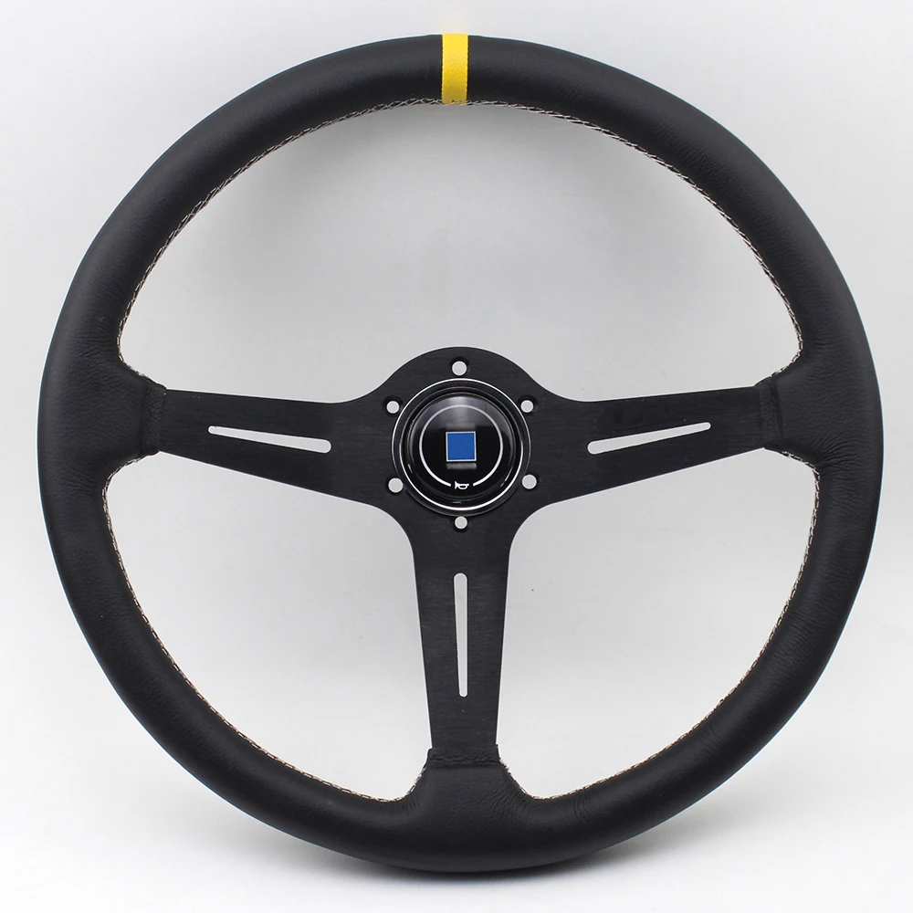 15" (370mm) ND Black Racing Steering Wheel flat Leather Racing Steering