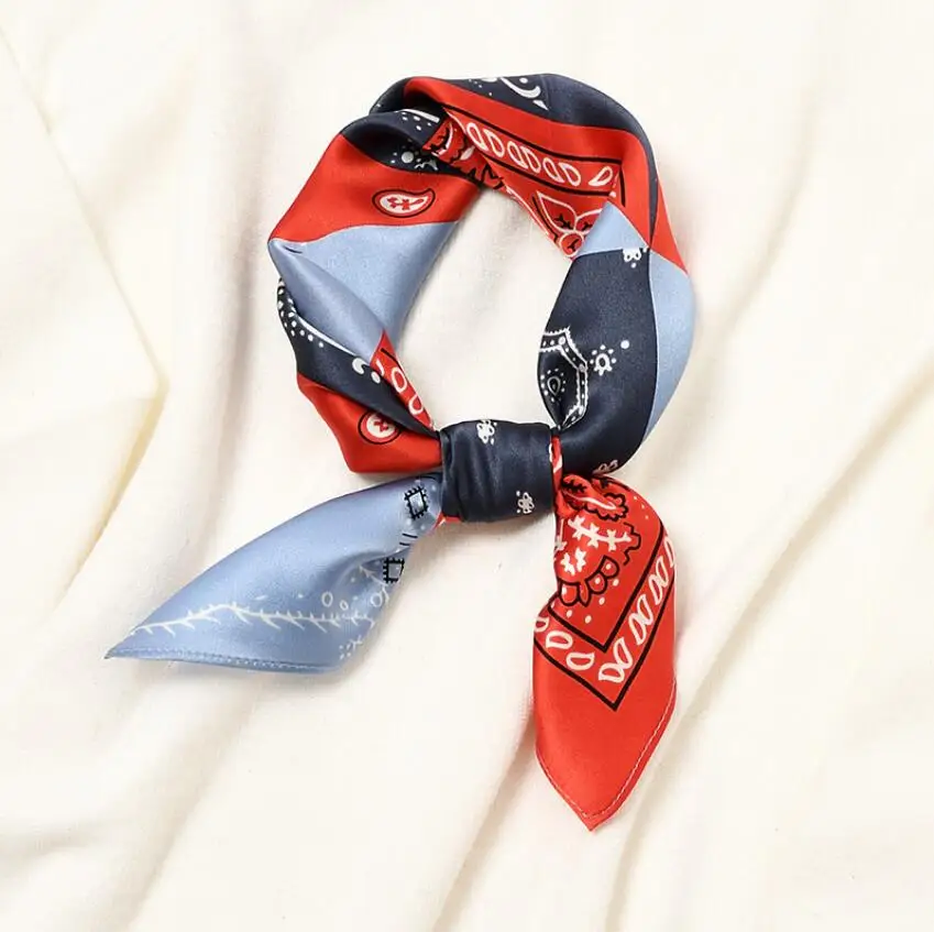 

Women Silk Neck Hair Band Foulard Square Small Headband 2021 Fashion Snowflake Cashew Print Neckerchief Scarves Bandana 53*53cm