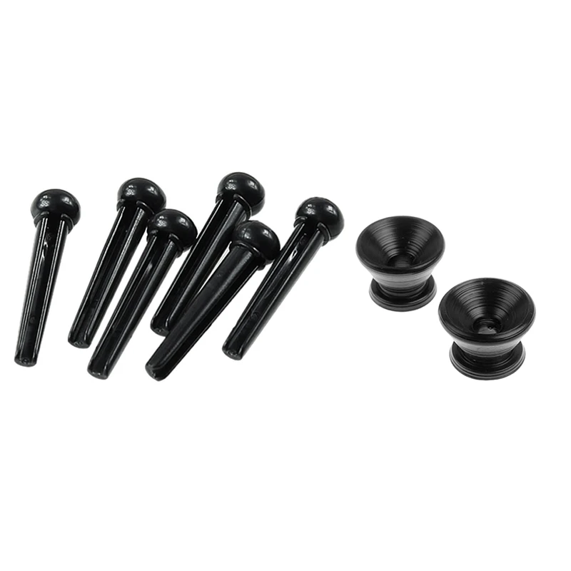 2 Pcs Black Plating Strap Lock For Electric Acoustic Guitar Bass & 1 Set Bridge Pins Saddle Nut Parts | Спорт и развлечения
