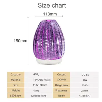 

100ml 3D Glass Vase Shape Aroma Diffuser Ultrasonic Humidifier with LED Light