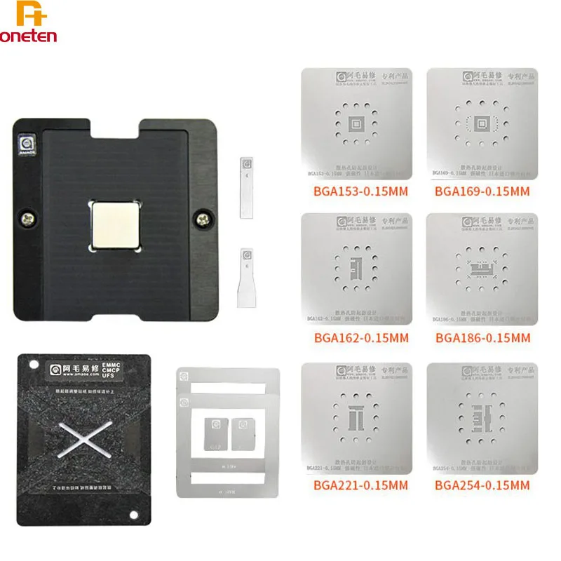 Amaoe BGA Reballing ٽ Nand EMMC EMCP BGA 153 162 169 186 221 254  ÷ ÷Ʈ Tin Net ϵ ũ IC 