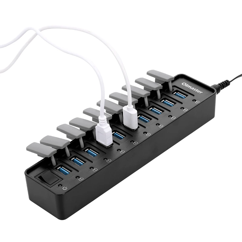OImaster 10 портов USB3.0 концентратор 5 Гбит/с быстрая зарядка высокоскоростной концентратор с Пылезащитный колпак переключатель разъем usb-хаб для портативных ПК
