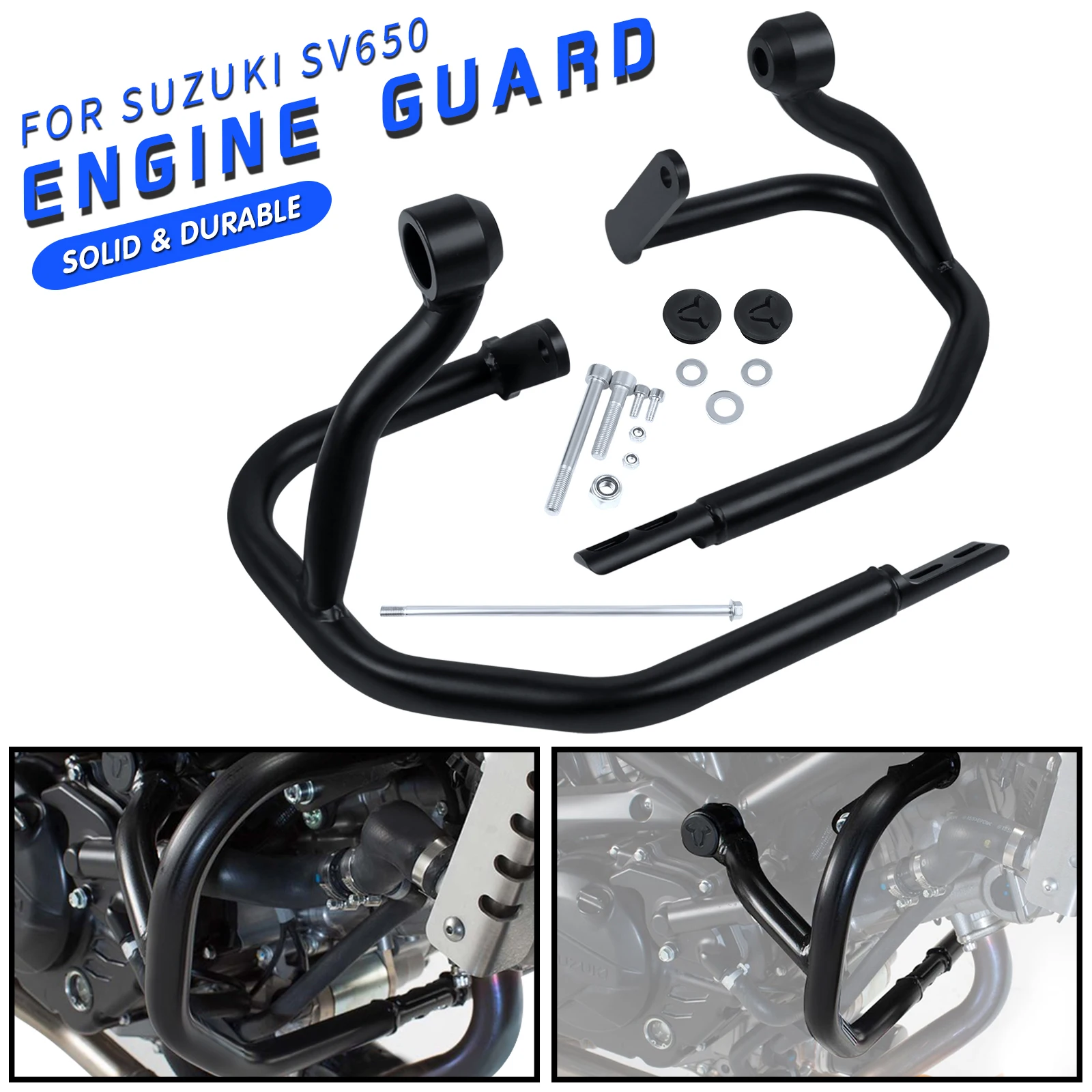 Crash Pads / Sliders Pour Suzuki SV 650 (2003-2014) – Protection Moteur En Cas De Chute – Noir