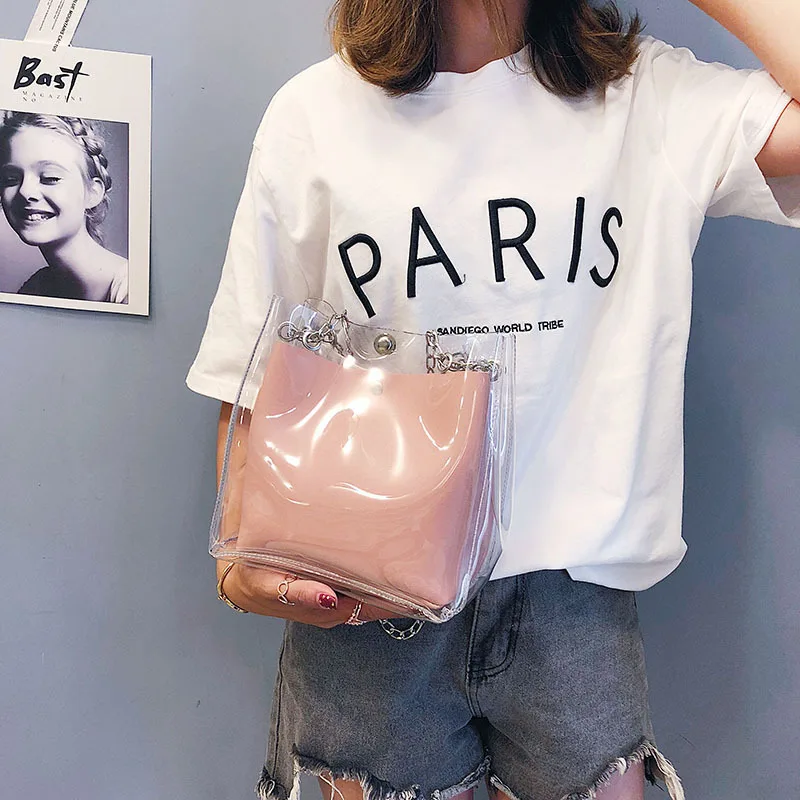 

2019 summer new JIULIN Korean version of the transparent chain casual shoulder slung ladies bag