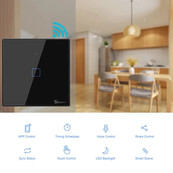 

Sonoff T3 Work With Google Home Alexa EU/US Smart Home WiFi RF Remote Control Wall Light Switch Panel Wall Touch Light Switch