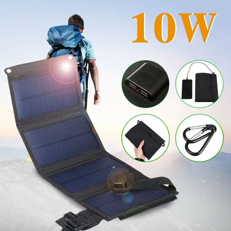 10W Usb солнечная панель складной банк питания на открытом воздухе Кемпинг Пешие Прогулки зарядное устройство-черный