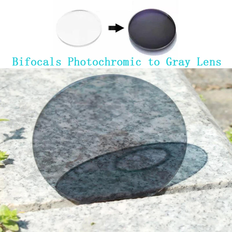 1.56 Round Top Bifocals Photochromic to Gray/Tea Myopia Presbyopia Glasses Lens Customize Optical Prescription Eyeglasses Lens