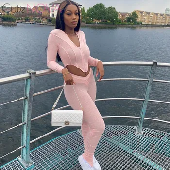 

CuteNOVA 2020 Autumn Fashion Women's Long-sleeved Hoodies and Trousers 2 Piece Sets Personality Girl Slim Workout Sport wear