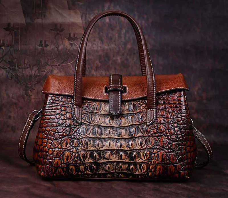 Винтажная сумка с текстурой под кожу крокодила Женская сумка из натуральной кожи дизайнерские женские сумки через плечо на ремне кожаные сумки