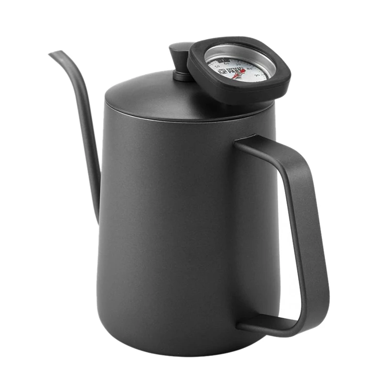 

New 600Ml Stainless Steel Coffee Kettle Gooseneck Spout Teapot with Thermometer (Black)