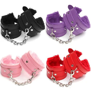 Sex Products Sexy Adjustable Leather Plush Handcuff Ankle Cuff Bdsm Bondage Restraints Adult Erotic Sex Toys For Women Couples 2