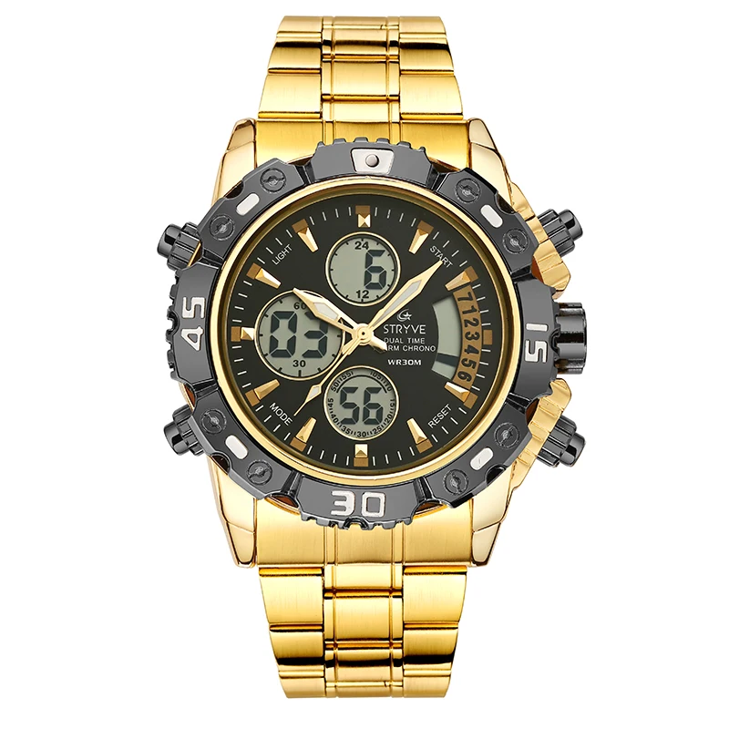 

Luxury Brand Stryve Men Watch Military Quartz Clock Stainless Steel Waterproof Digital Dual Time Watch for Men Relogio Masculino