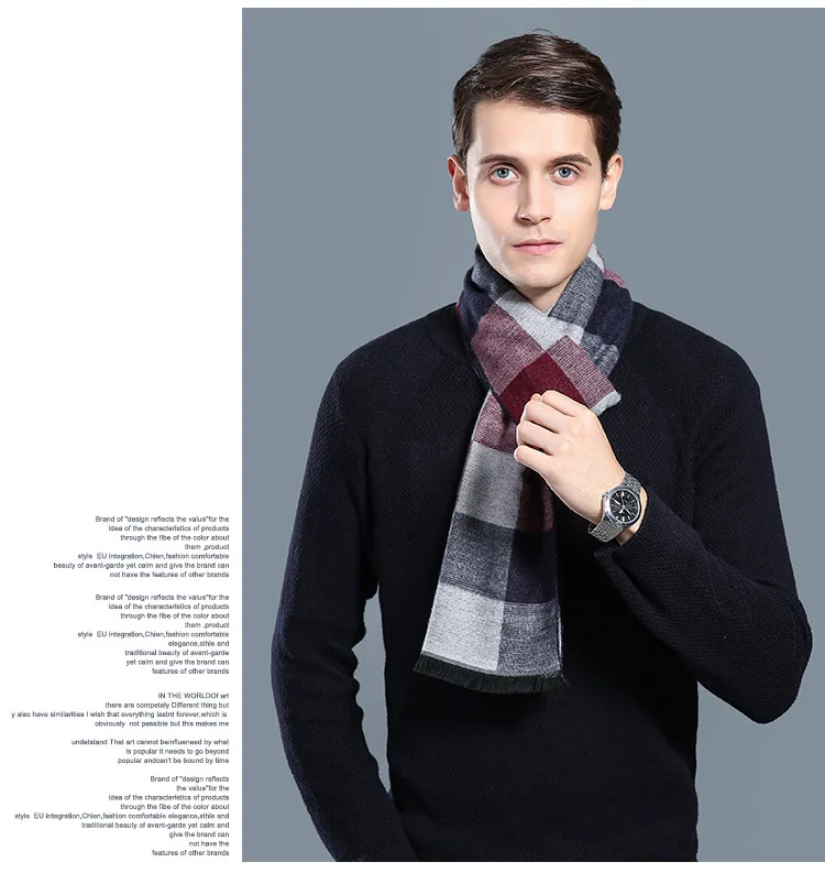 Luxury Brand Plaid Cashmere Scarf for Men Winter Warm Neckerchief Male Business Scarves Long Pashmina Christmas Gifts