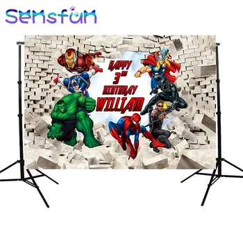 

Photo Background Comic Avengers 1st Birthday Backdrop Decor Photocall Backdrop superheros Spiderman Photo Studio Banner Poster