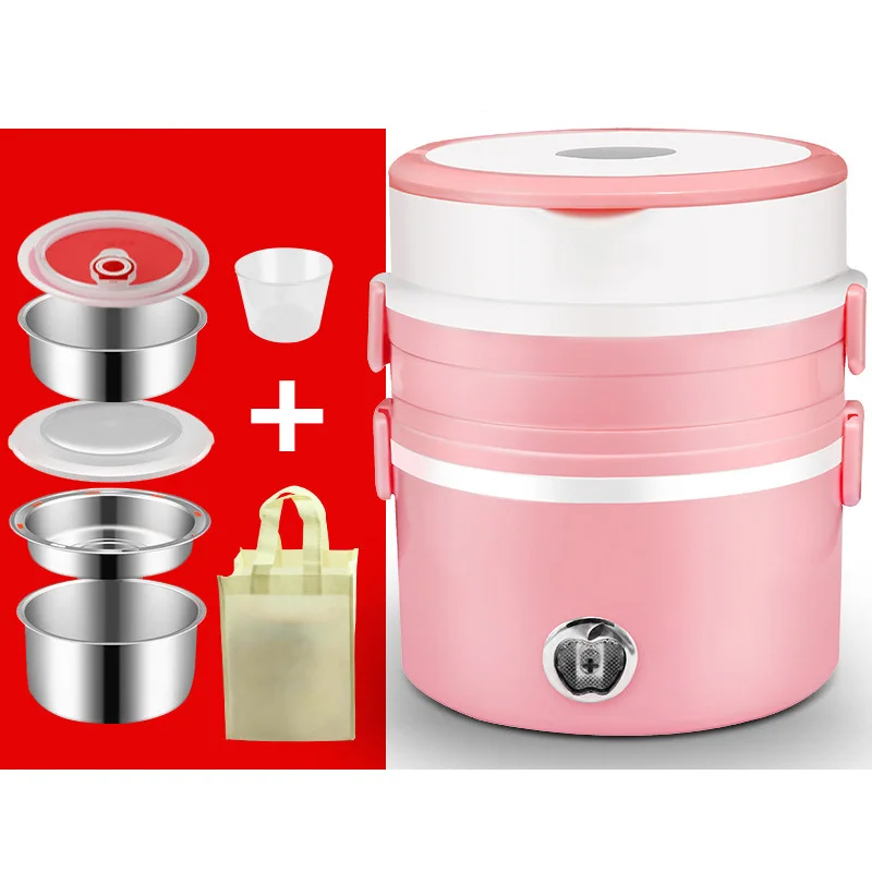 Pink 2L 3 Слои Нержавеющая сталь электрическое отопление Коробки для обедов большой Офис 220V Еда контейнер-пароварка рис Плита грелка бенто ланч бокс - Цвет: Pink