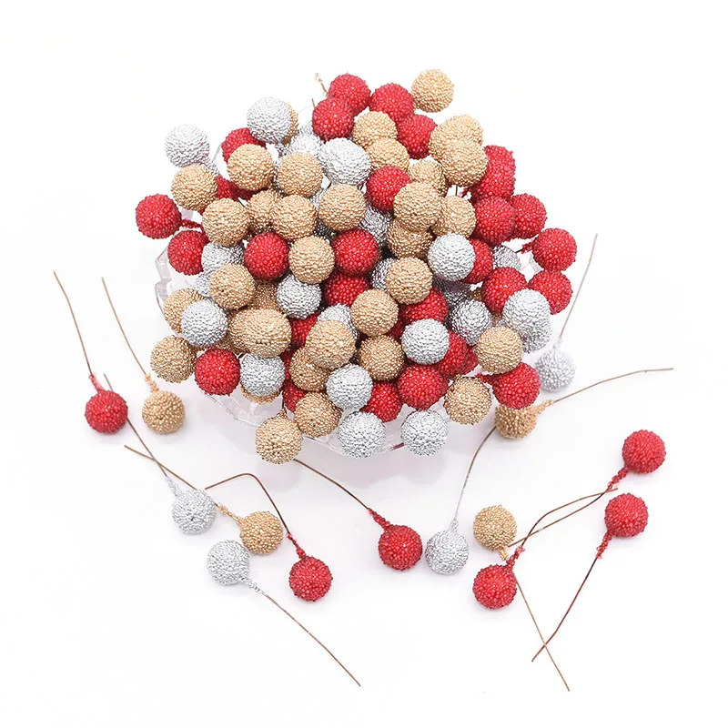 40Pcs 1.2cm Mini Plastic Pearl Berry Artificial Flower Fruit Stamens Cherry for Wedding Christmas DIY Gift Box Decorative Wreath