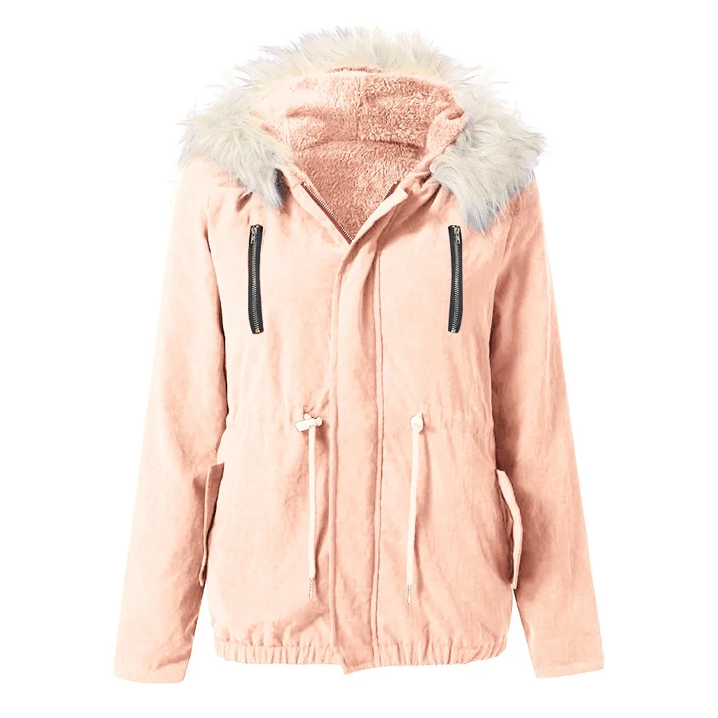Женская куртка, женская модная зимняя теплая Толстая куртка в стиле милитари с капюшоном, с карманами, с длинным рукавом, приталенное повседневное пальто с искусственным мехом, верхняя одежда#45 - Цвет: Pink