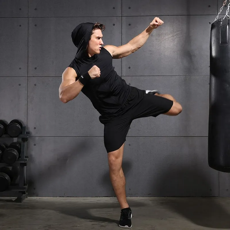 Men's Compression Running Suits Quick Dry Shirt+Shorts Sets Summer Football Training Kits 2 pcs Fitness Gym Clothes Sets