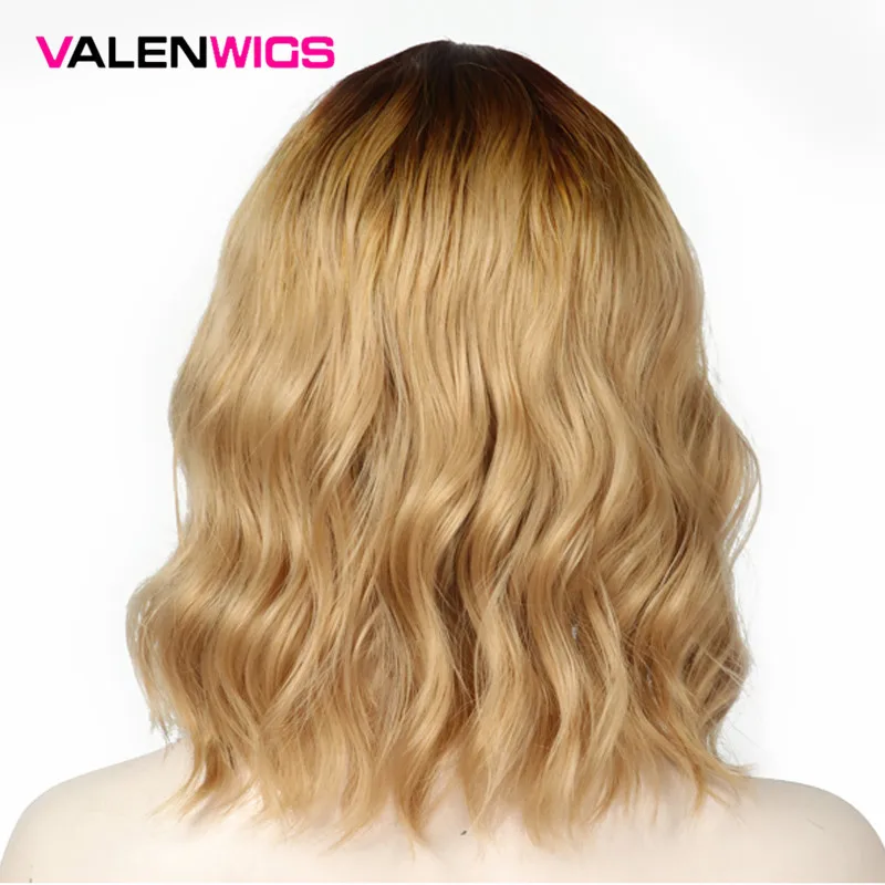 ValenWigs 16 дюймов эффектом деграде(переход от темного к коричневый блонд парики для черный/белый Для женщин средняя часть натуральные волнистые волосы синтетический парик ежедневные вечерние Косплэй