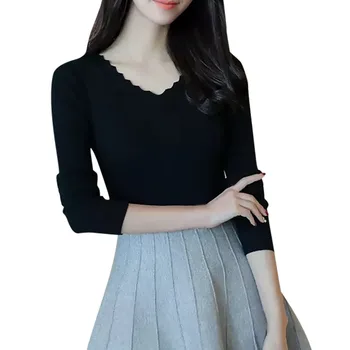 

Woman Sexy Blouse New Irregular V Neck Long Sleeve Solid Color Slim Tops Autumn Winter Fashion Casual Elegant Bottoming Shirt
