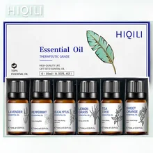 

HIQILI 6Pcs/set 10ML Essential Oil Gift Box Tea Tree Peppermint Lavender Lemongrass Eucalyptus Vanilla Cinnamon Sandalwood Oil