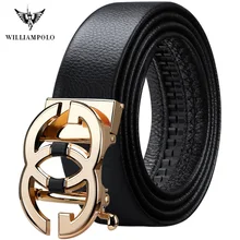 WilliamPolo full grain leather Brand Belt Men Top Quality Genuine Luxury Leather Belts for Men Strap Male Metal Automatic Buckle