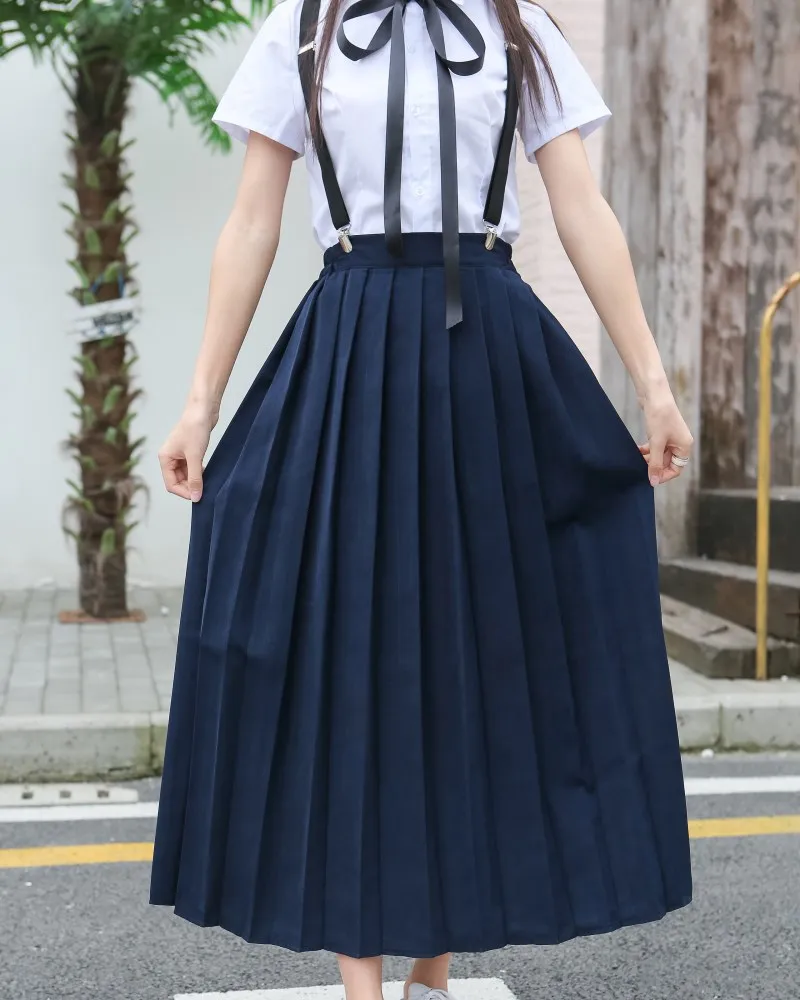 Navy blue 80cm Школьные платья Матросская плиссированная юбка Jk униформа косплей колледж Средний Школьный костюм черный синий серый Короткая Средняя длинная юбка - Цвет: Navy blue 80cm