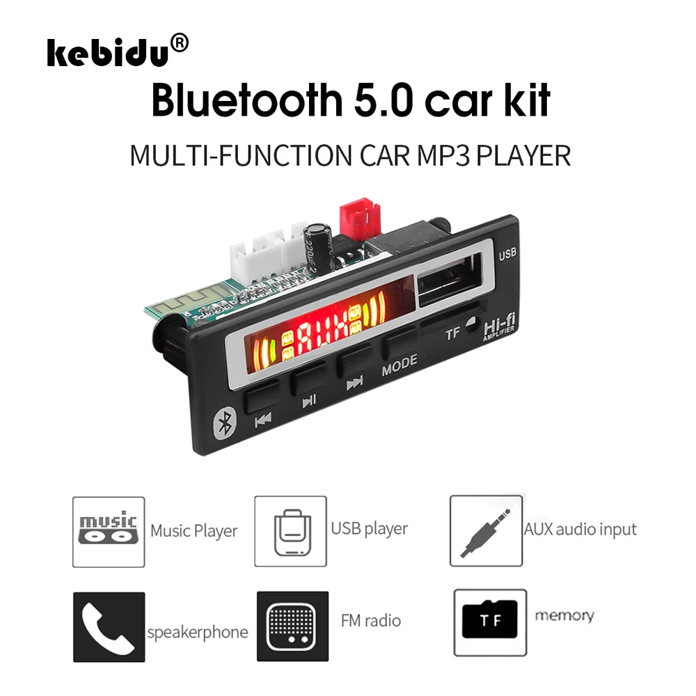 Kebidu 5 в 12 В DC TF FM радио аудио MP3 AUX 3 мм Bluetooth модуль декодер плата USB источник питания