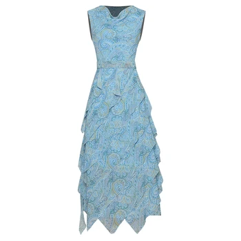 

HIGH QUALITY Newest 2020 Fashion Runway Dress Women's Sleeveless Retro Floral Print Ruffles Dress