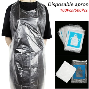 

100PCS Disposable Transparent Plastic Waterproof Apron Kitchen Hospital Healthcare Body Protection Apron Home Cleaning Tool