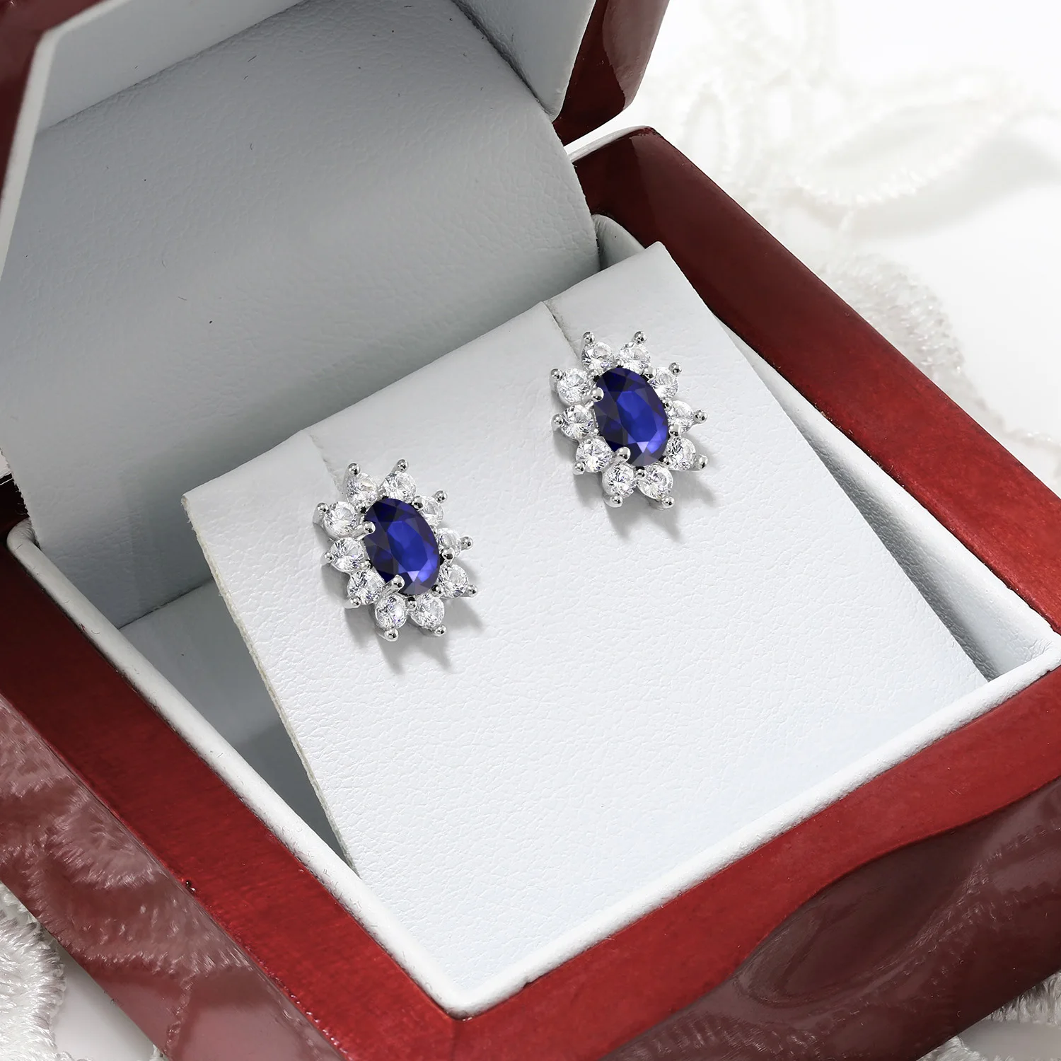10K белое золото 1 70 Ct синий сапфир женские Овальные серьги гвоздики Halo|stud earrings|earring