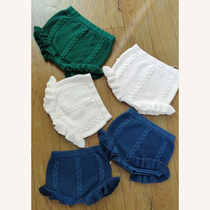 Kids Shorts Fall Kids Girl Knitting Shorts Bloomers Lattice Flower Bud Pants Toddler Princess PP Shorts Ruffle Edge