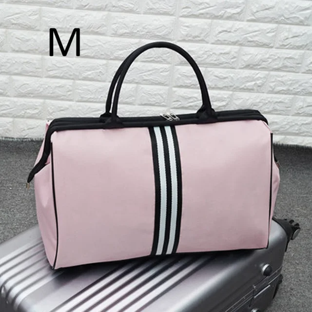 Women Overnight Weekend Fitness Bag Ladies Stripe Yaga Big Travel Bag Light Men Foldable Outdoor Bags Korean 2021 XA37WB Pink M