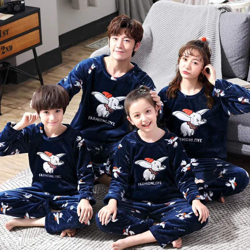 RN-9; семейный зимний костюм; Детские фланелевые пижамные комплекты; Рождественский пижамный комплект с героями мультфильмов; бархатная Домашняя одежда кораллового цвета для детей и взрослых - Цвет: RQT HX 529lanxiang