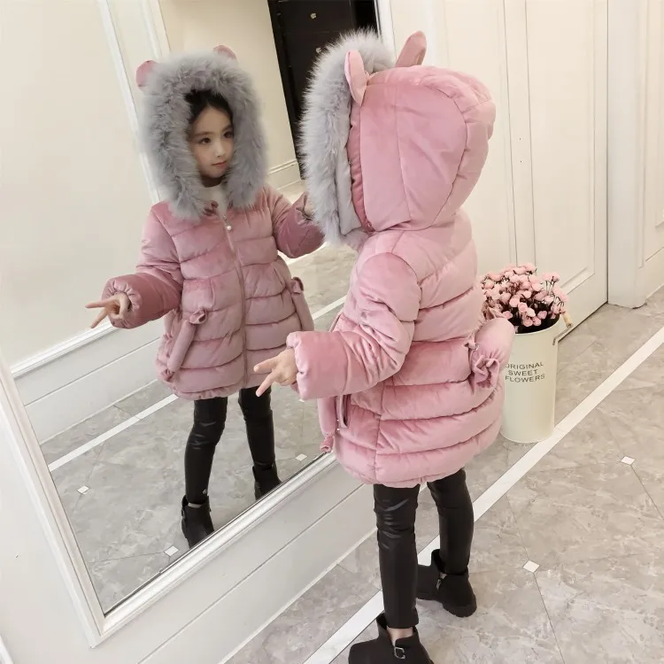 

Childrenswear Girls Padded Cotton Clothes 2018 New Style Gold Velvet Western Style Winter Mid-length Cotton-padded Jacket Coat C