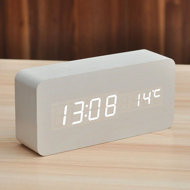 Desk Clock C Светодиодный Будильник температура Настольные Цифровые настольные часы Деревянный цифровой светодиодный Будильник для декора QLA022 - Цвет: Desk Clock C